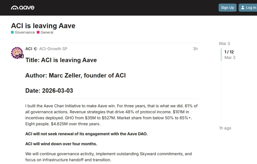 ACI leaving Aave