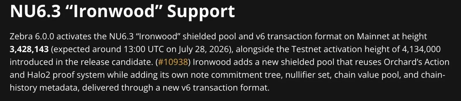 Zcash Ironwood upgrade