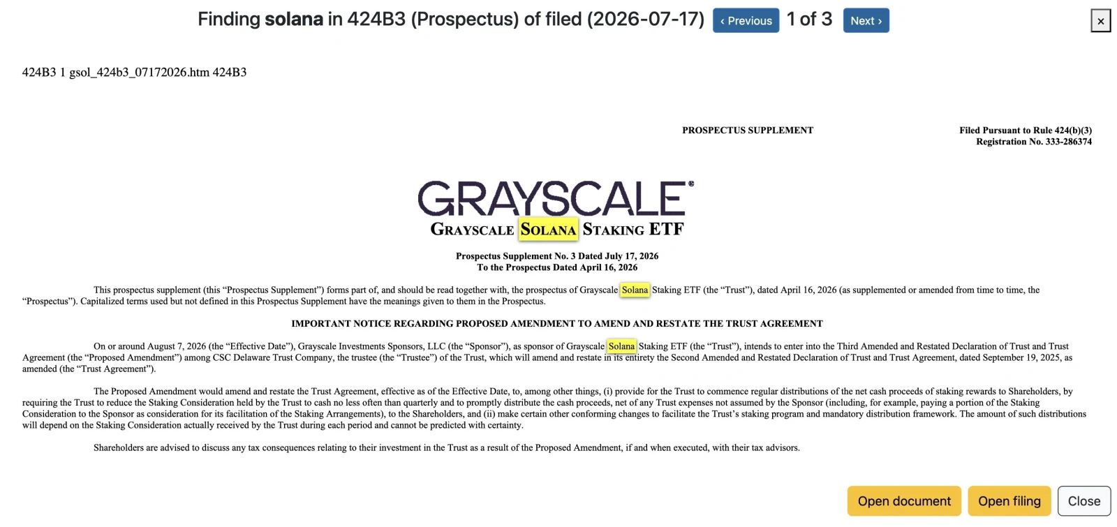 Grayscale updates Solana staking ETF
