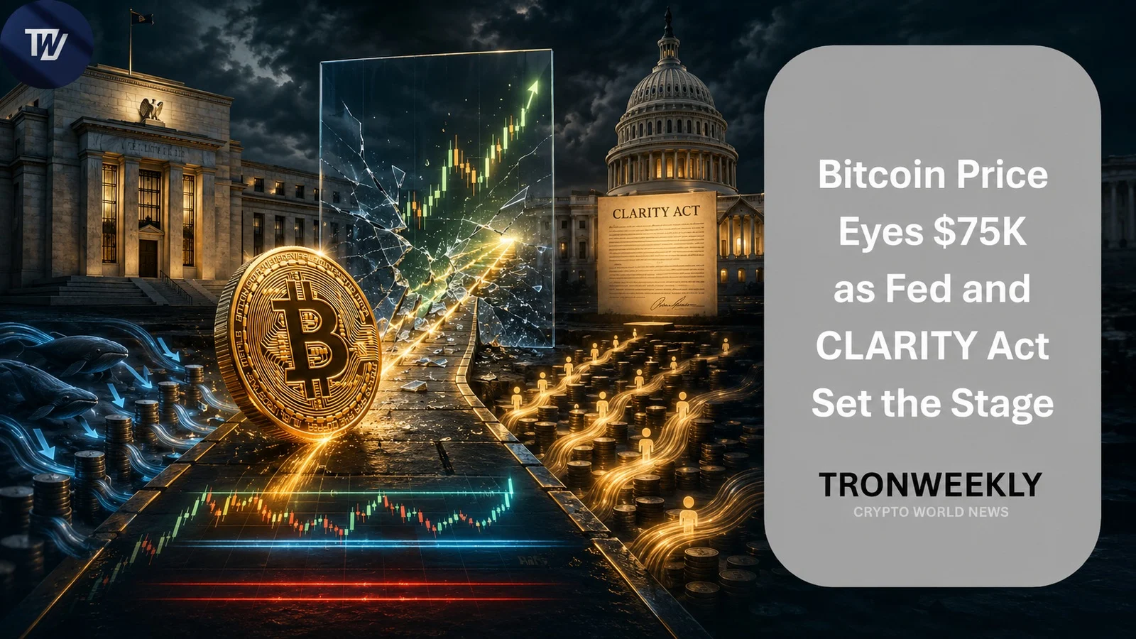 Bitcoin Price Eyes $75K as Fed and CLARITY Act Set the Stage