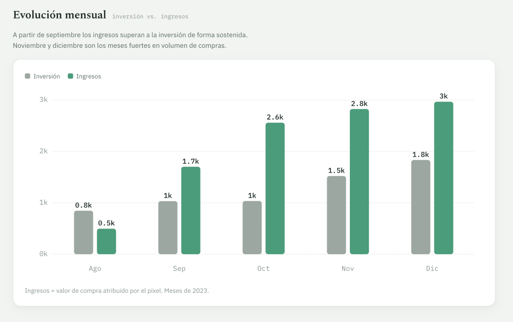 Informe de evolución mensual de inversión frente a ingresos