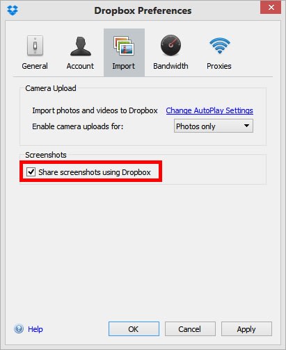 Enabling Share screenshots using Dropbox