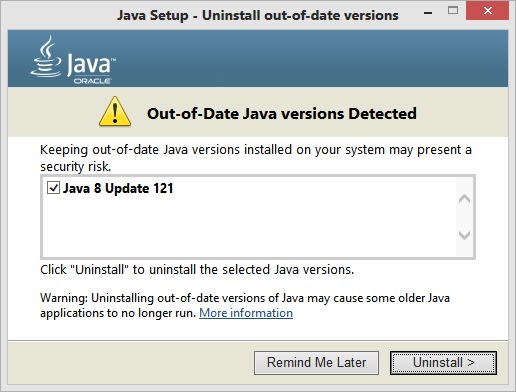 Out of Date Java Version Detected