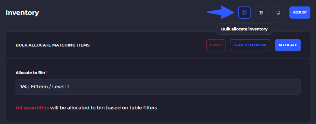bulk allocate stock on skusavvy