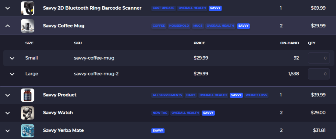grouped order list view