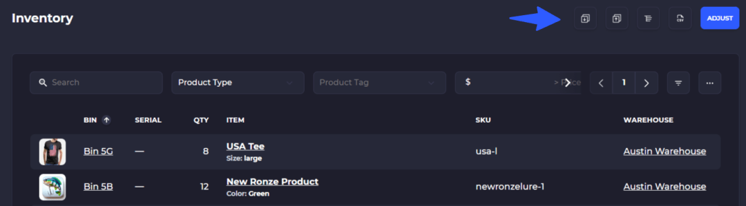 bulk allocate Shopify inventory to bin locations