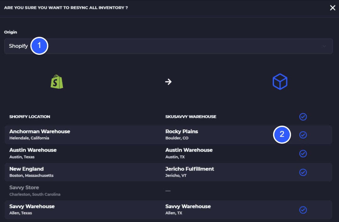 select which direction to resync inventory