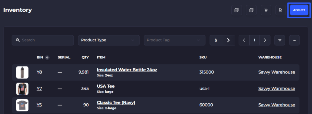 ad hoc inventory adjustment skusavvy