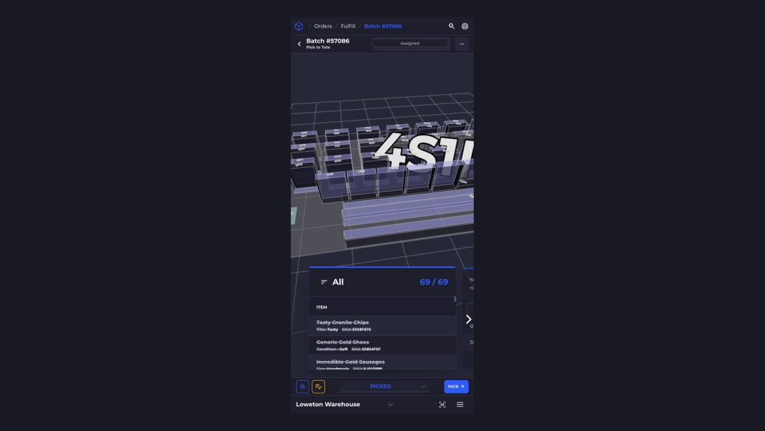 SKUSavvy floor pick on phone — SKU-based inventory resolves the physical item by SKU