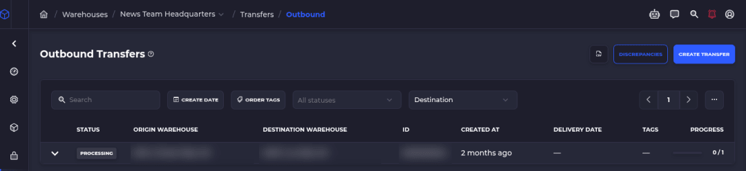SKUSavvy transfers or locations view for moving stock between warehouse and retail