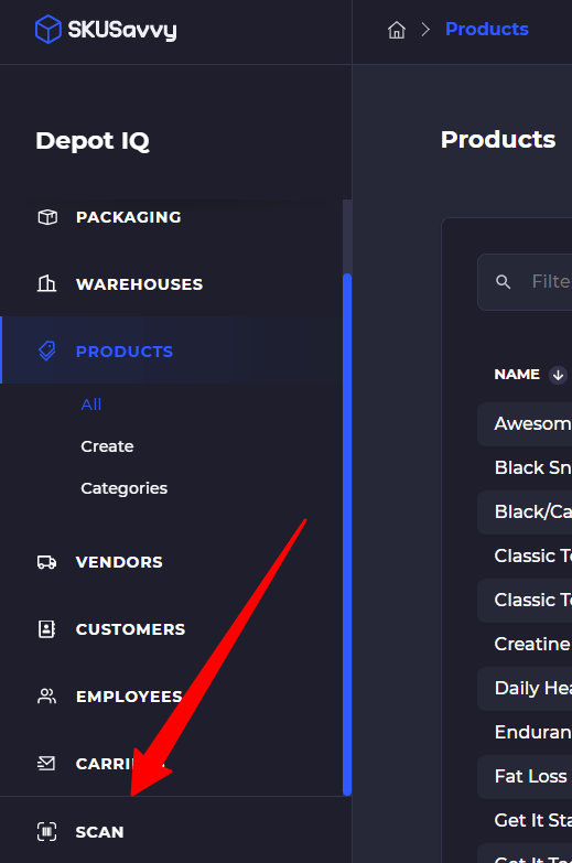 scan button bottom left on large screens
