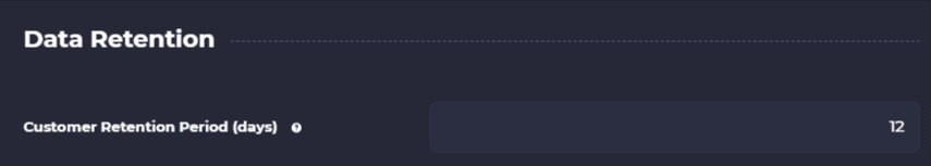 SKUSavvy Data Retention setting with the customer retention period in days