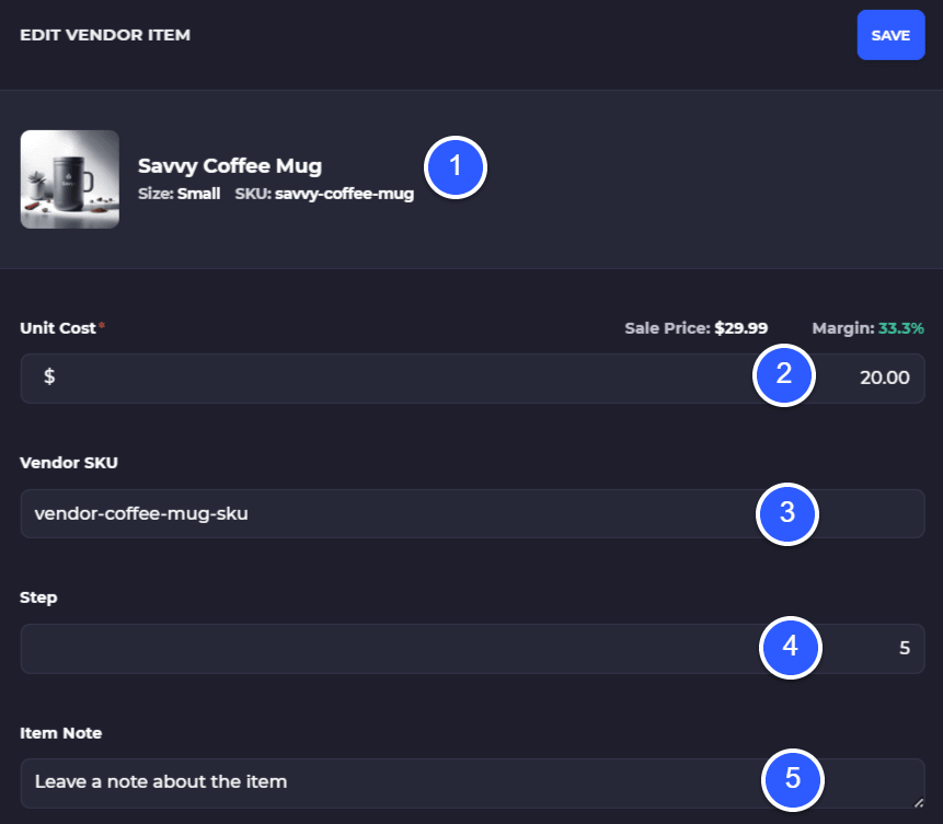 edit vendor items on SKUSavvy