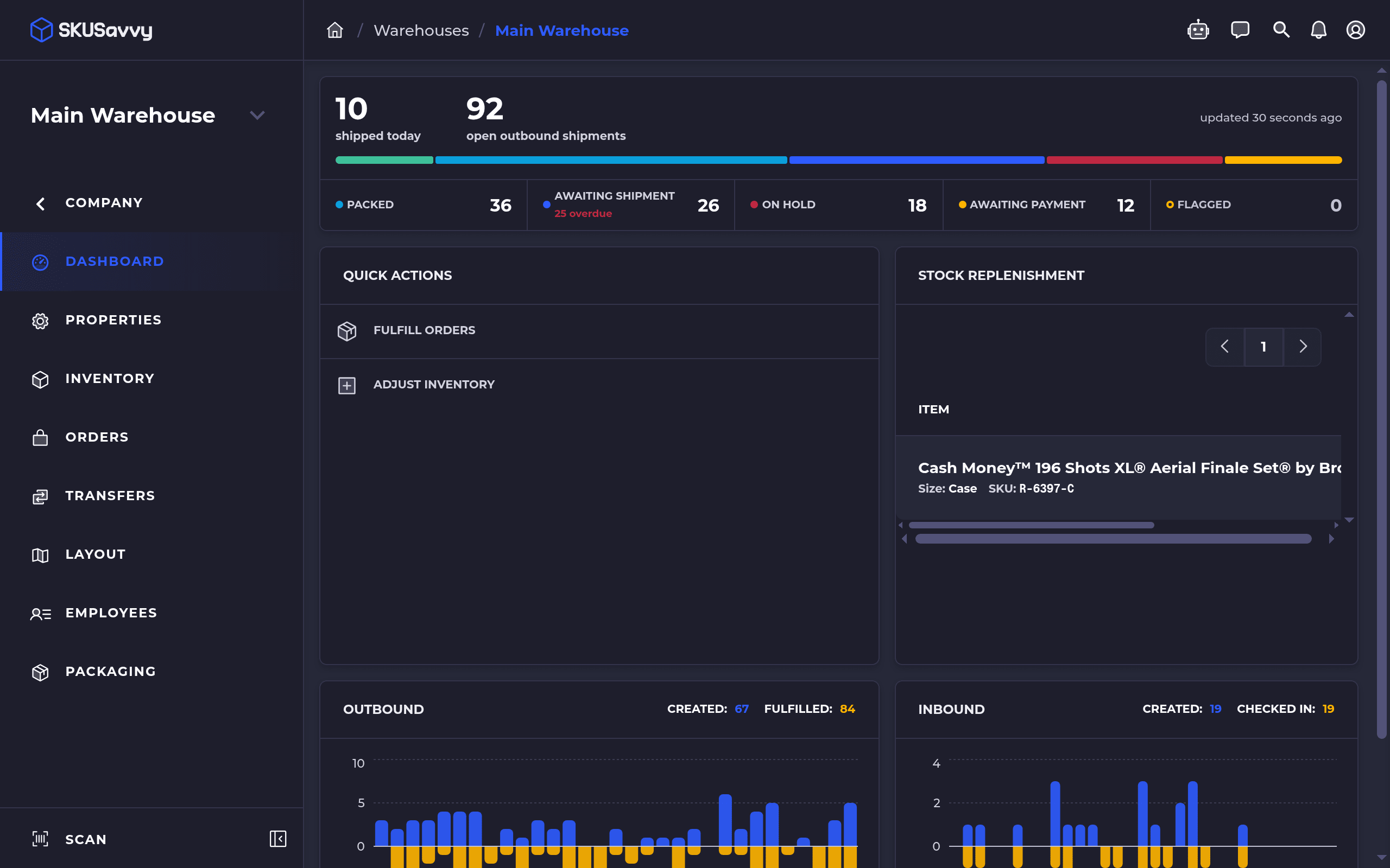 Reports & exports — warehouse dashboard — bind 03-warehouse-dashboard.png