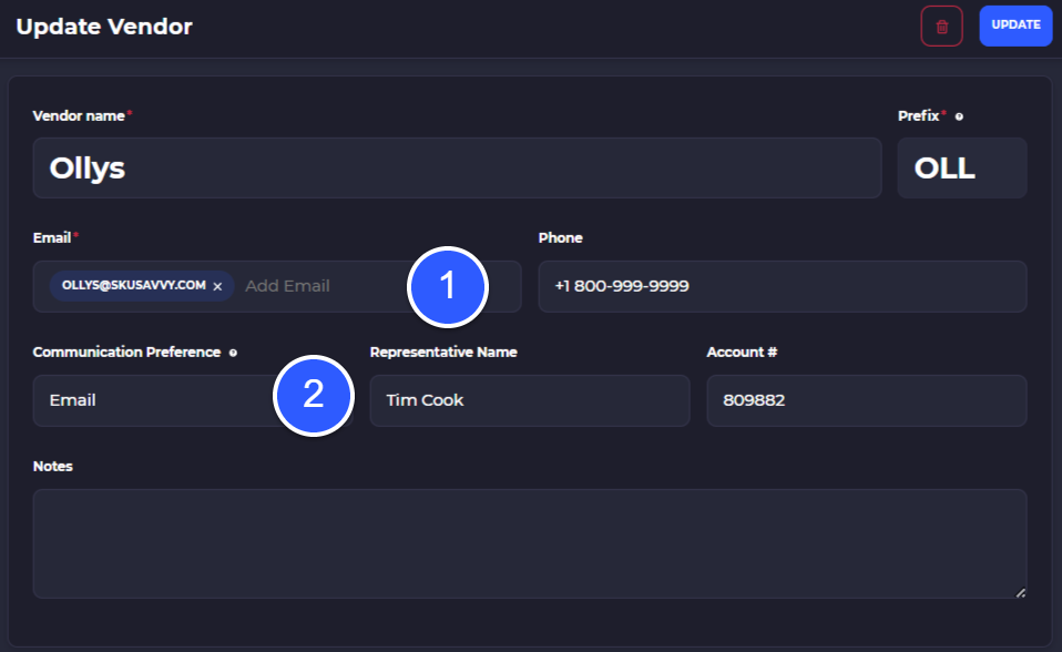 vendor detail page