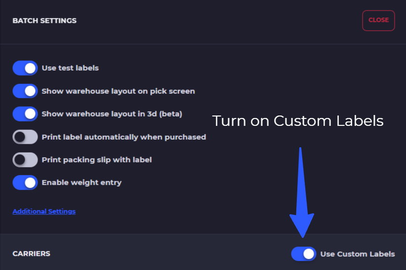 turn on custom shipping labels