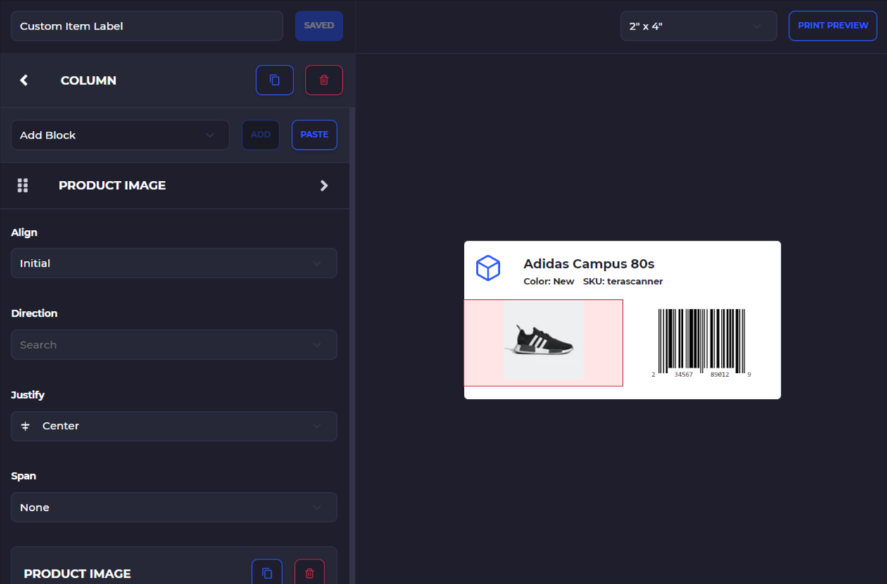 shopify custom barcode label builder