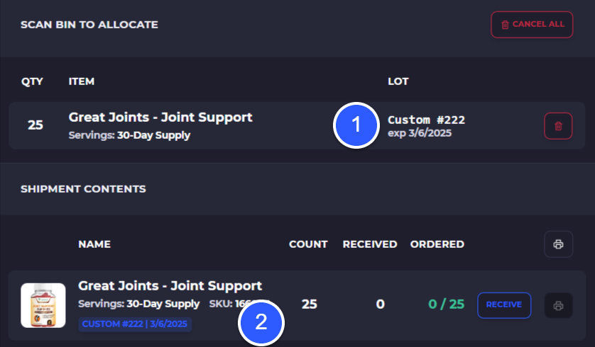 allocate perishable items to a bin location