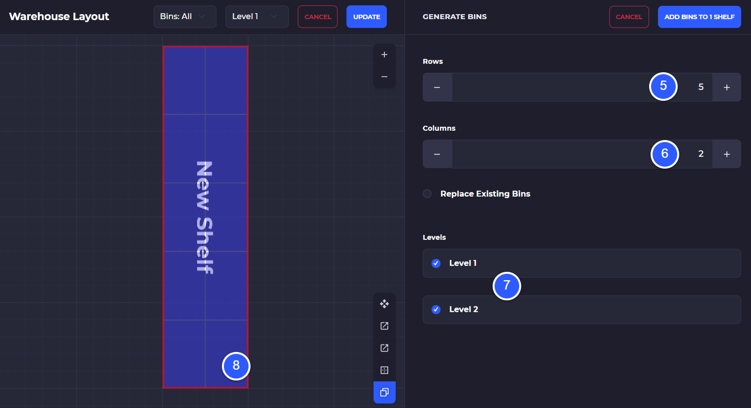 generate new shelf bins