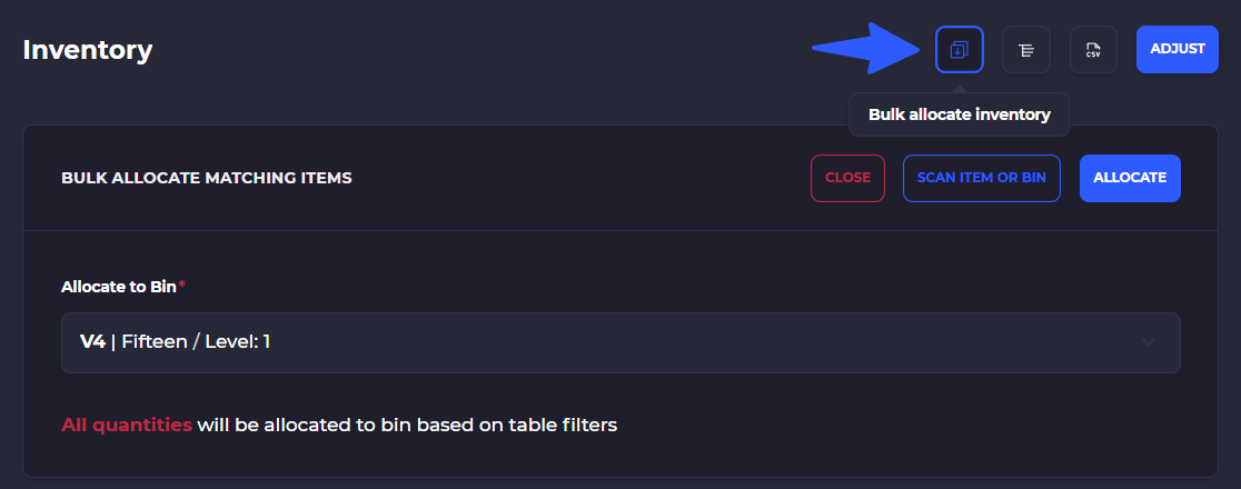 bulk allocate stock on skusavvy
