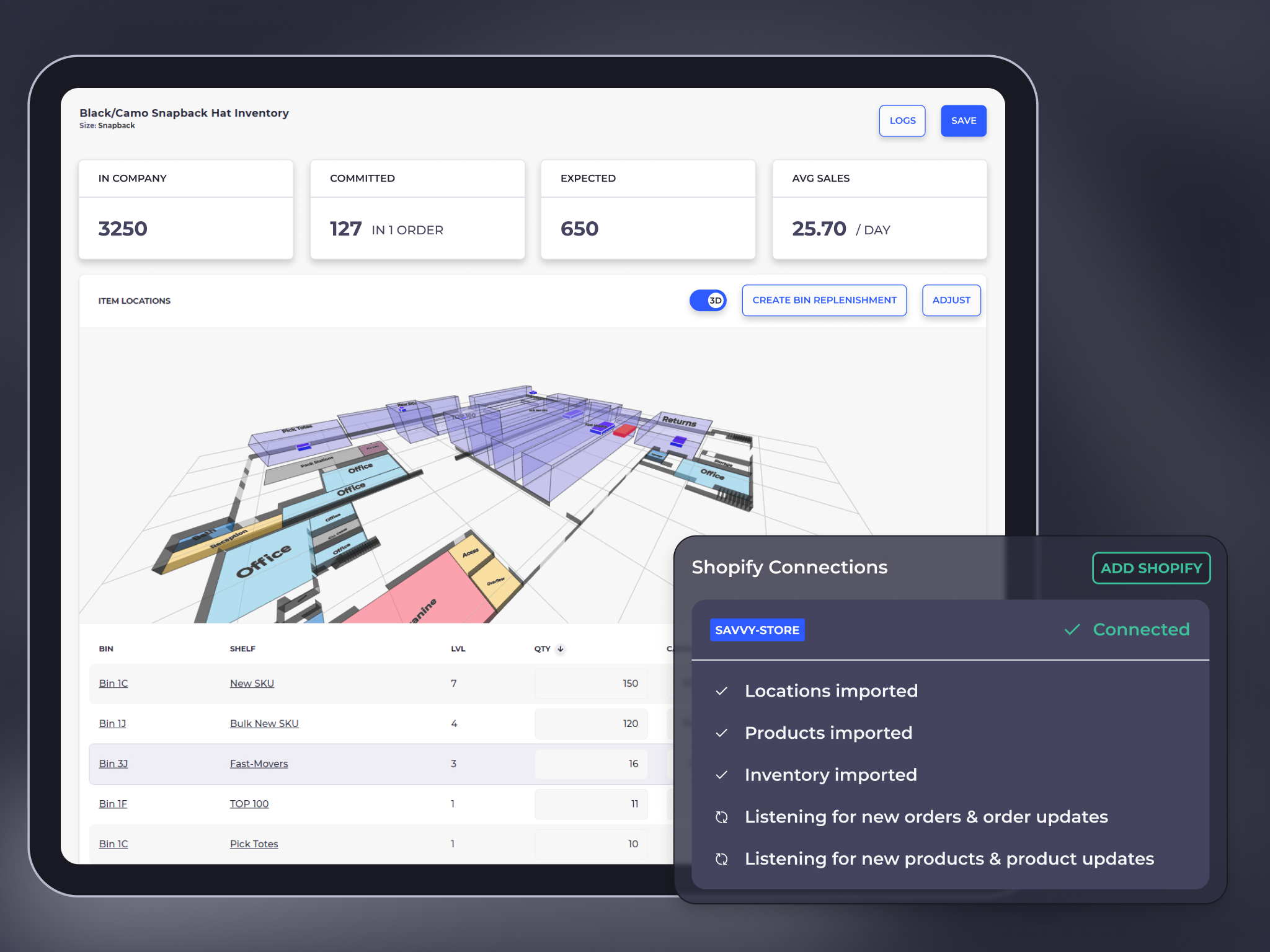 skusavvy shopify wms integration
