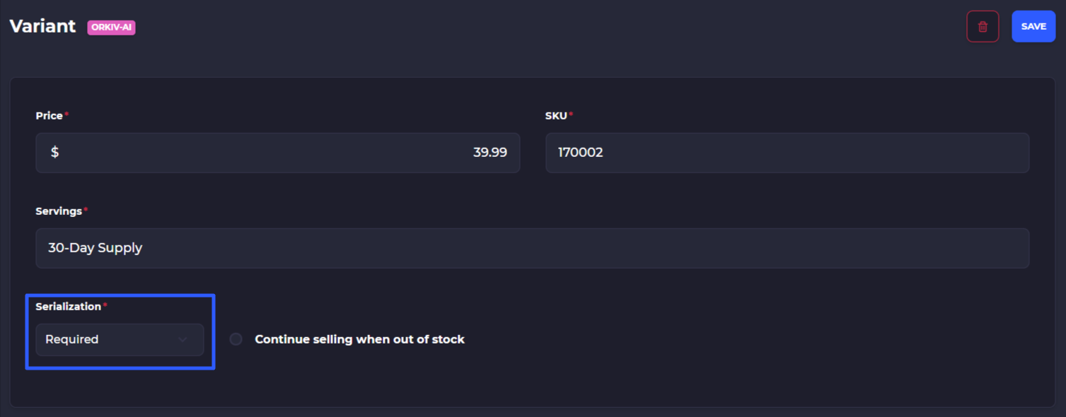 require serialization on shopify product