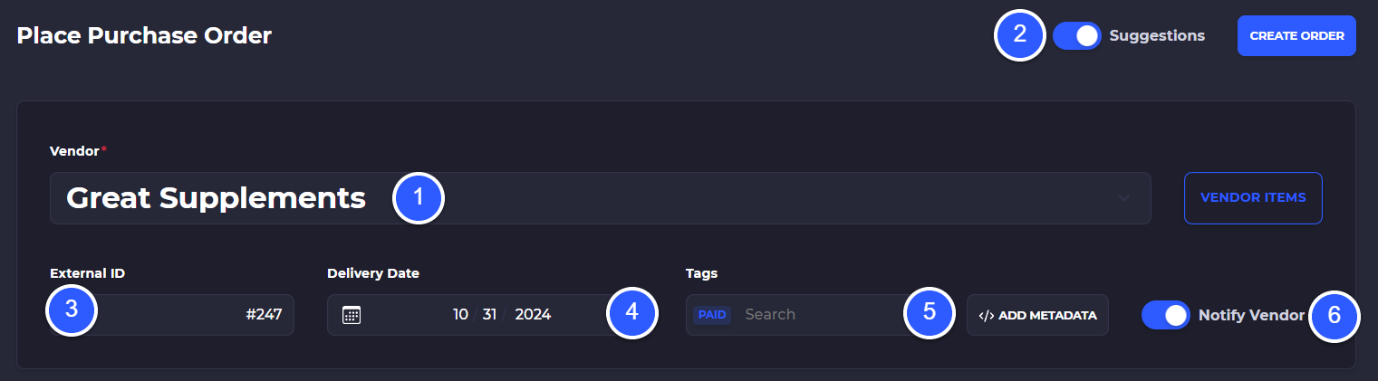 create a PO and select a vendor