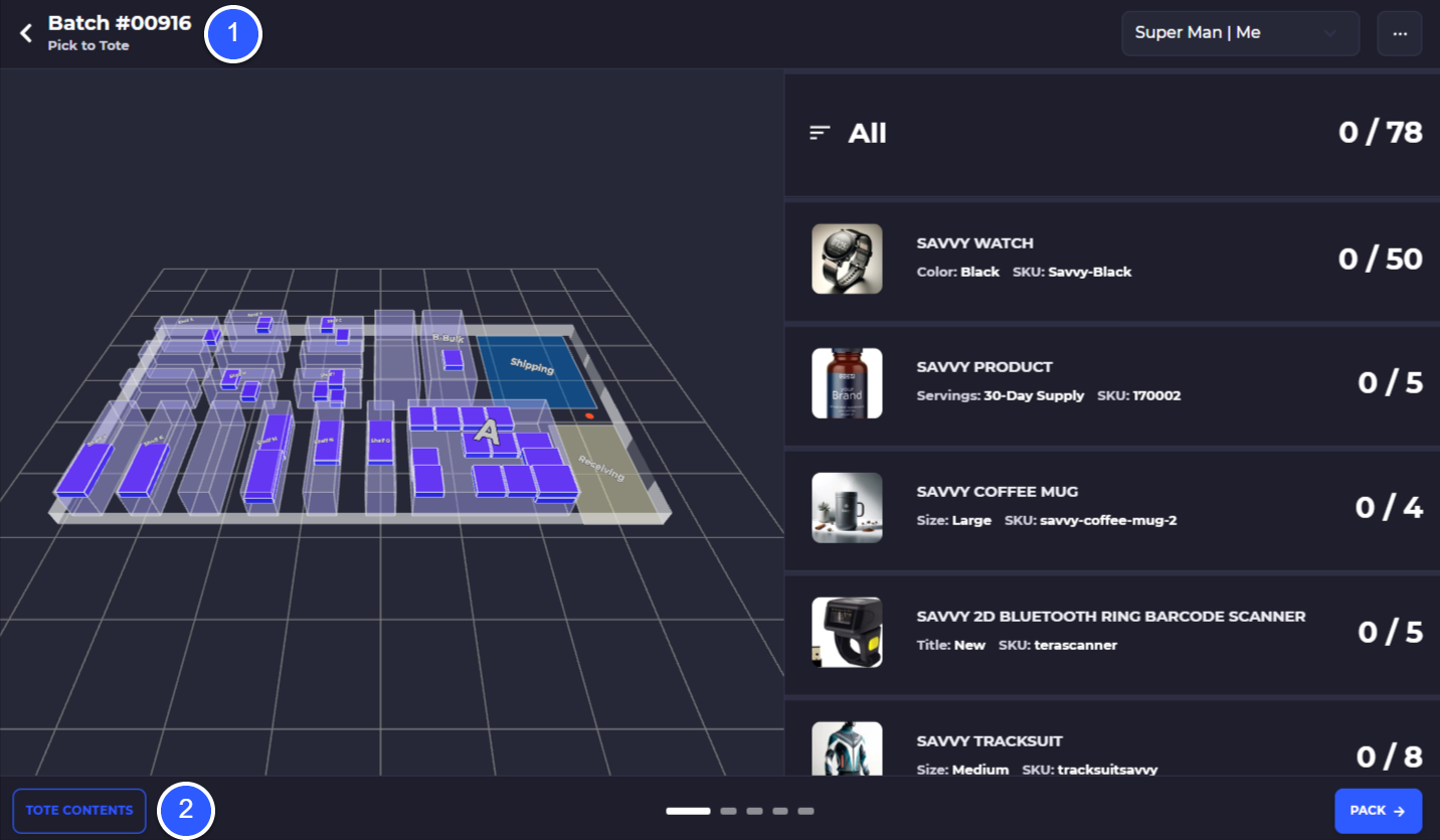 pick to tote interface
