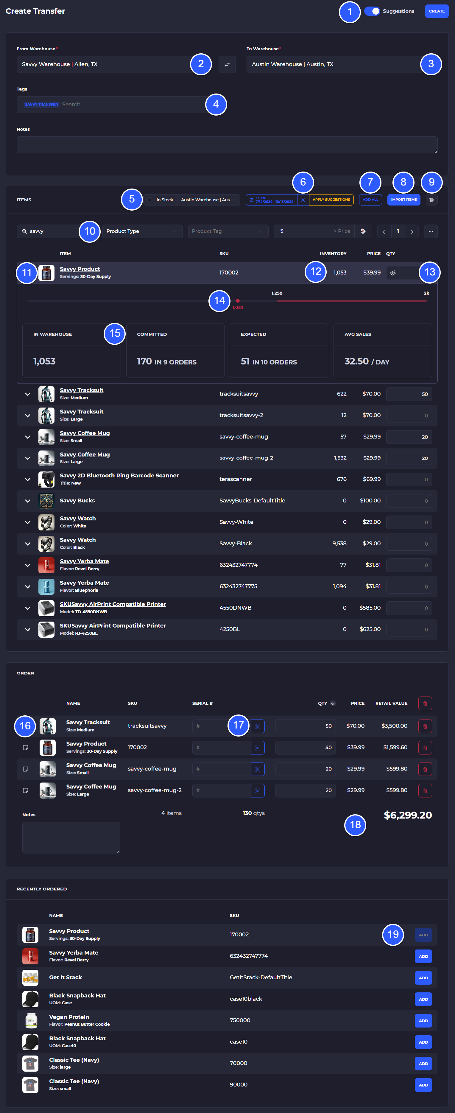 transfer shopify inventory on skusavvy