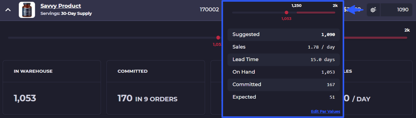 view suggested transfer quantities and all factored components