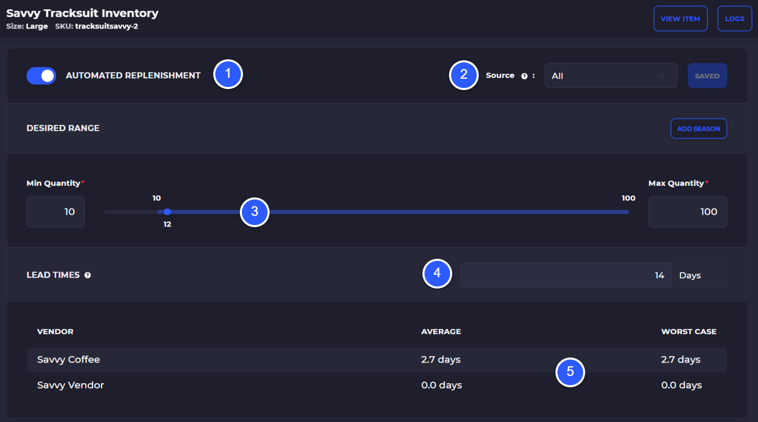 set up par values on inventory items