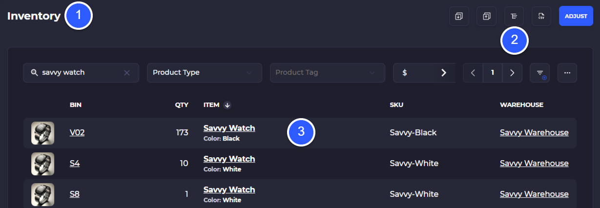 select the inventory item to move