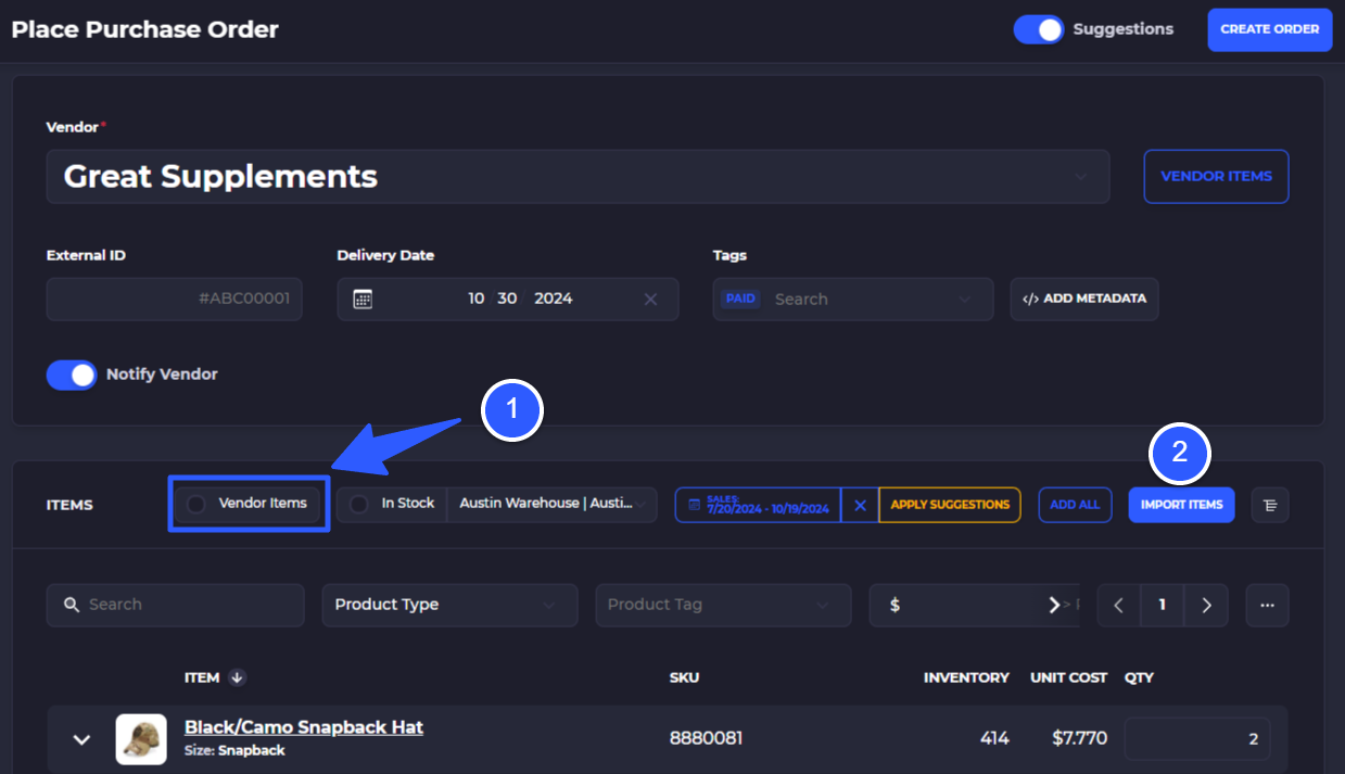 make vendor association during PO creation