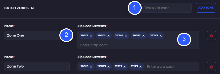 delivery zones setup