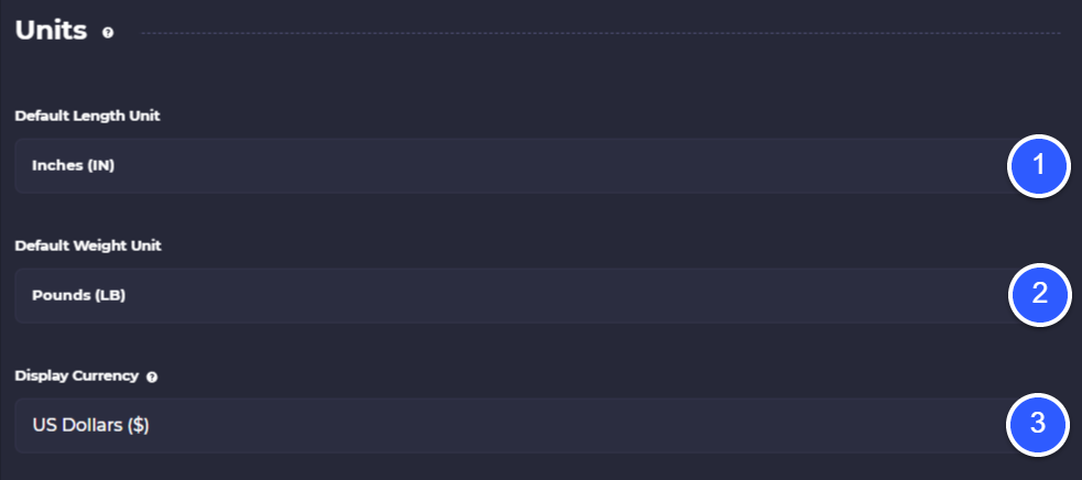 default units of measure