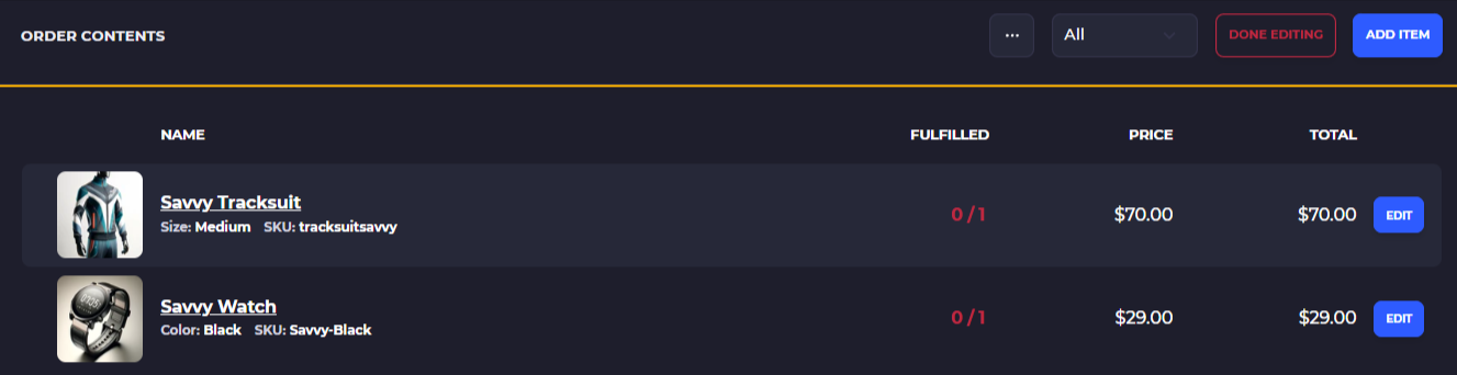 add items to a shopify or skusavvy order edit