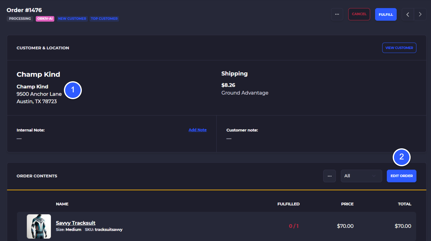 select edit order to make changes