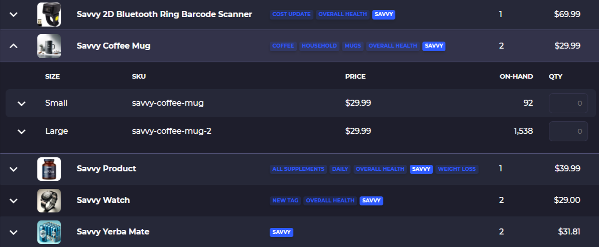 grouped order list view