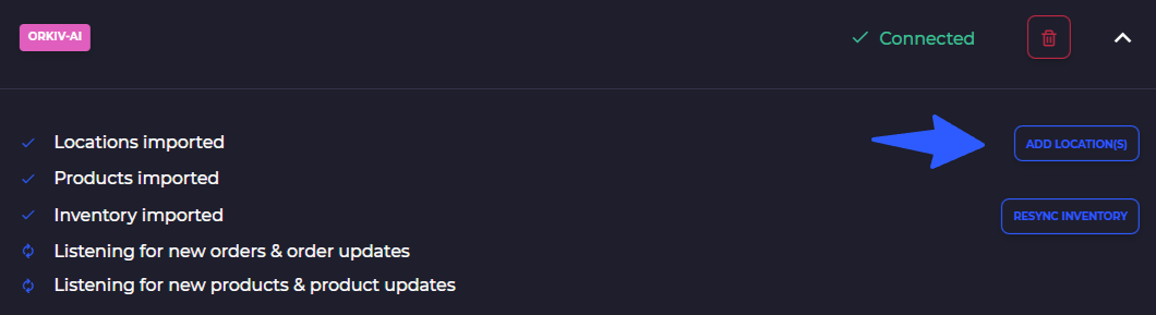 sync new shopify location to skusavvy