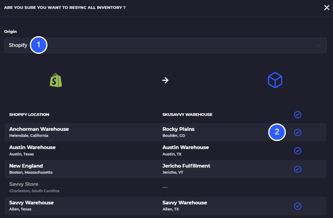 select which direction to resync inventory