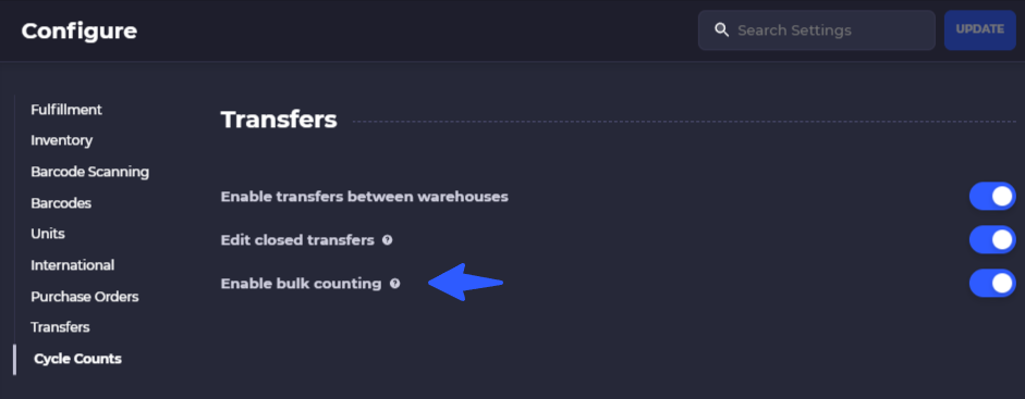 count all items on a transfer configuration