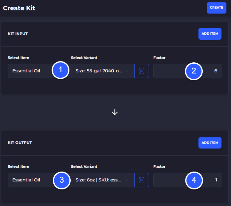 convert barrels of input material to small sellable units