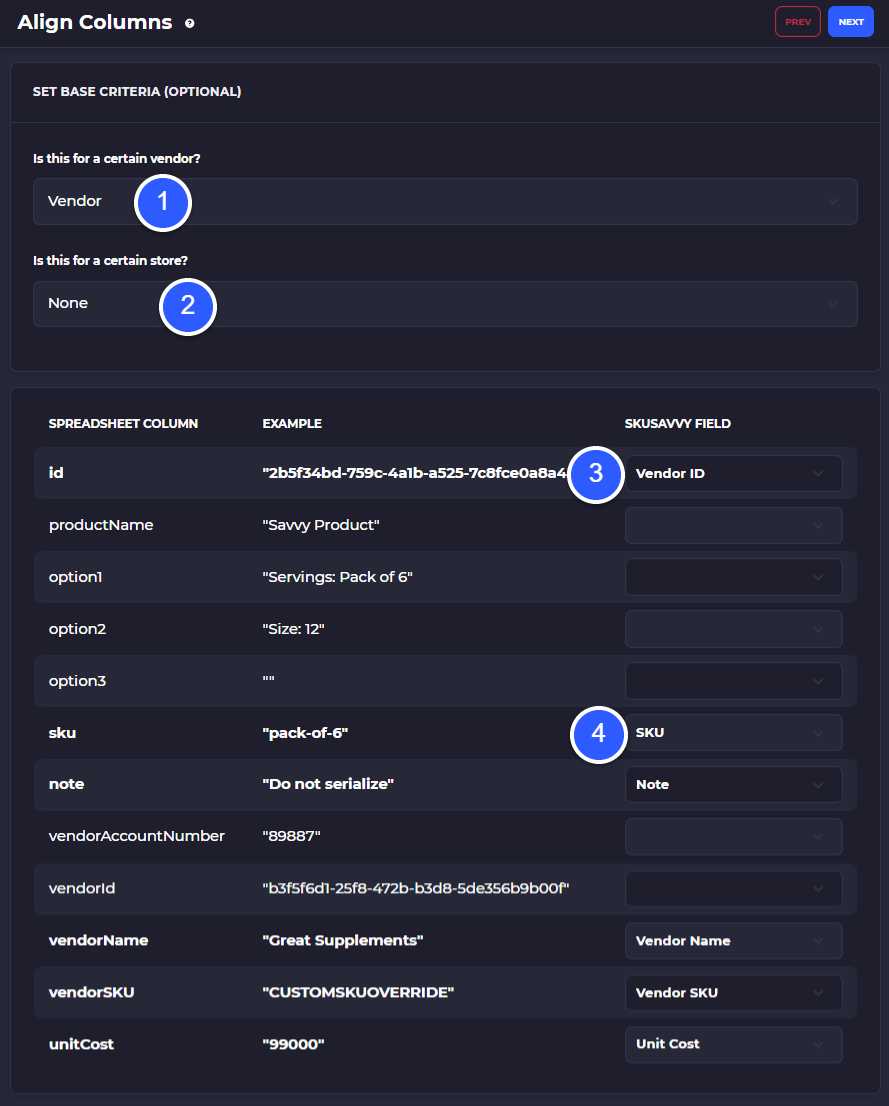 import vendor costs to skusavvy