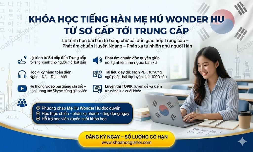 Khóa Học Tiếng Hàn Mẹ Hú Wonder Hu Từ Sơ Cấp Tới Trung Cấp