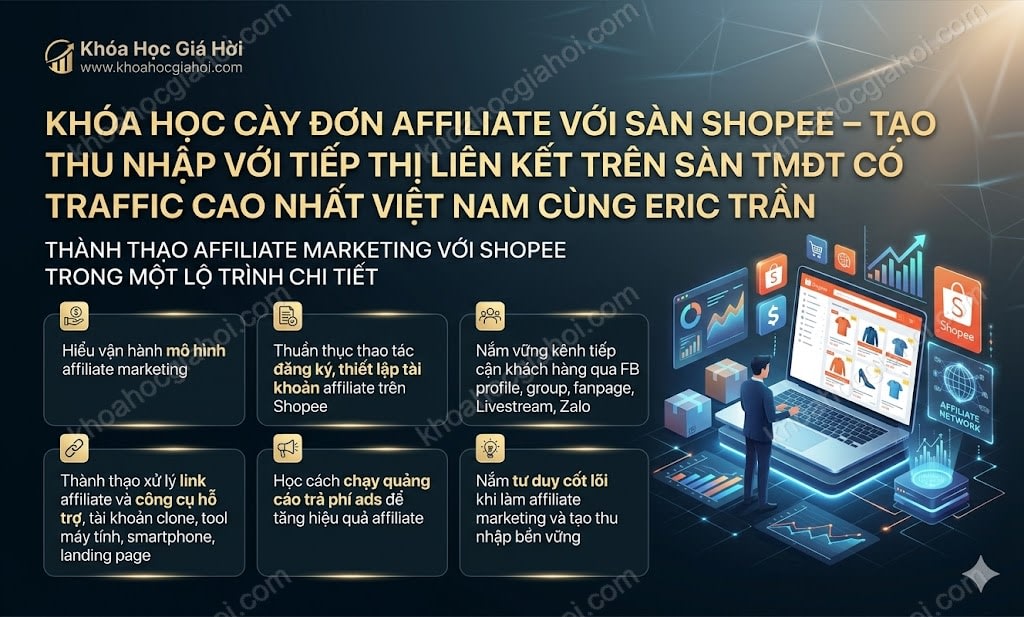 Khóa Học Cày Đơn Affiliate Với Sàn Shopee – Tạo Thu Nhập Với Tiếp Thị Liên Kết Trên Sàn Tmđt Có Traffic Cao Nhất Việt Nam Cùng Eric Trần