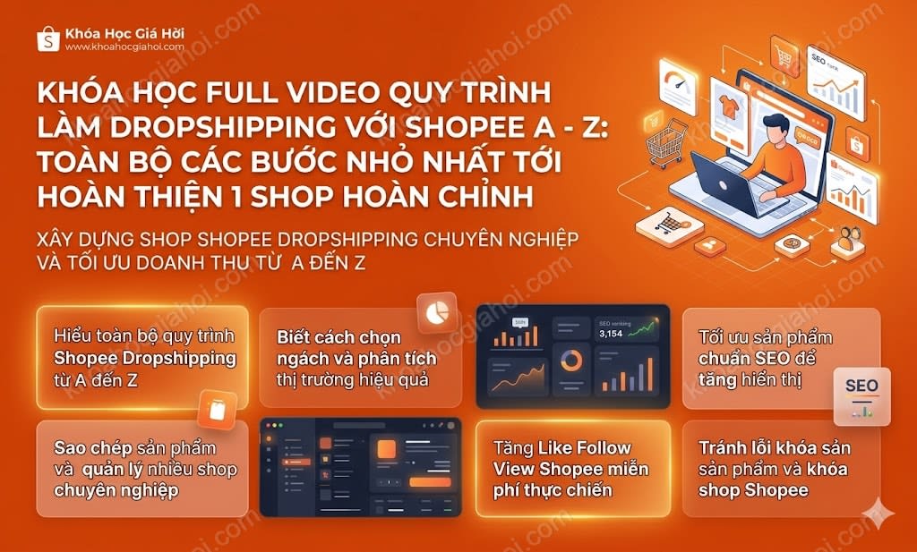 Khóa Học Full Video Quy Trình Làm Dropshipping Với Shopee A - Z: Toàn Bộ Các Bước Nhỏ Nhất Tới Hoàn Thiện 1 Shop Hoàn Chỉnh
