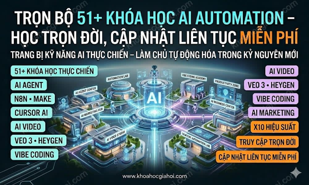 Trọn Bộ 51+ Khóa Học AI Automation – Học Trọn Đời, Cập Nhật Liên Tục Miễn Phí