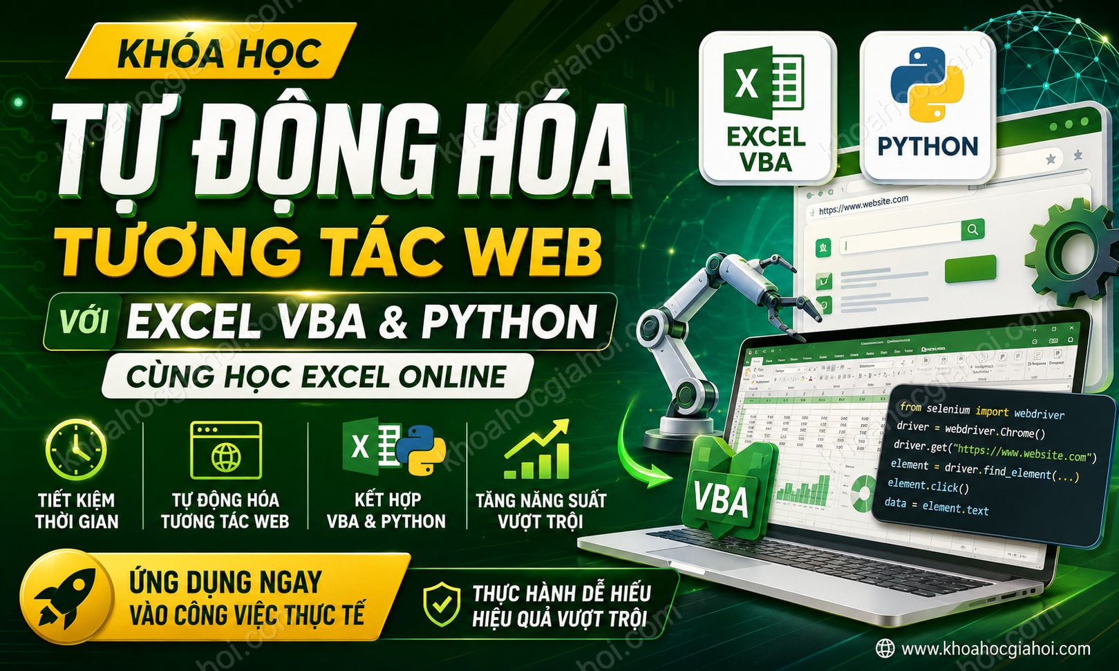 Khóa Học Tự Động Hóa, Tương Tác Với Hệ Thống Web Sử Dụng Excel Vba Python Cùng Học Excel Online
