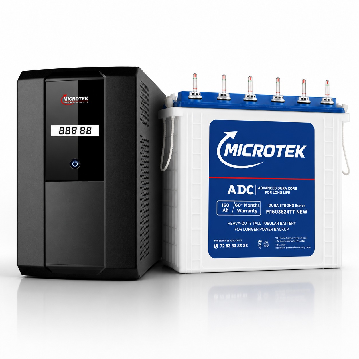MICROTEK JUMBO UPS- JM SW 2500+/24V With Microtek Dura Strong M1603624TT | 160Ah Tall Tubular Inverter Battery