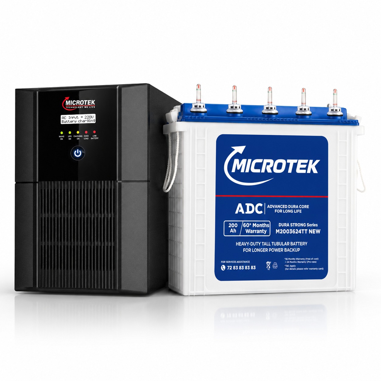 Microtek Jumbo UPS JM SW 3500+/24V + Microtek Dura Strong M2003624TT 200Ah Tall Tubular Battery Combo